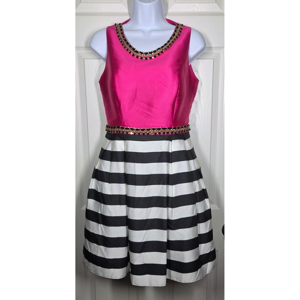 Mac Duggal 30123N Pink Satin Striped Embellished Cocktail Dress Size 12 Party